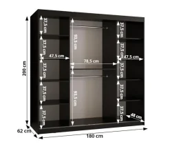 Armoire Rubino T a portes coulissante H. 200 x L. 180 x P. 62, 2 portes