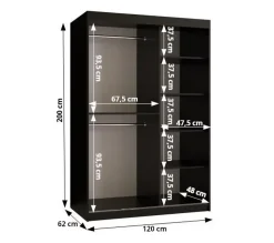 Armoire Rubino V1 a portes coulissante H. 200 x L. 120 x P. 62, 2 portes