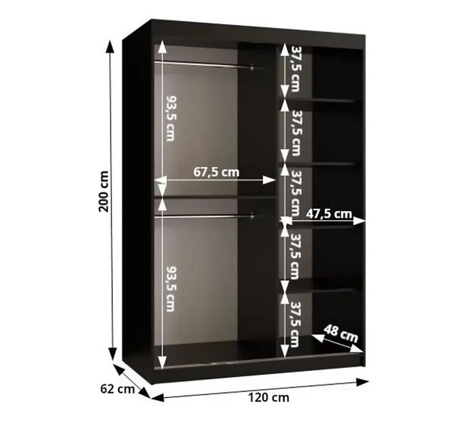 Armoire Rubino V1 a portes coulissante H. 200 x L. 120 x P. 62, 2 portes