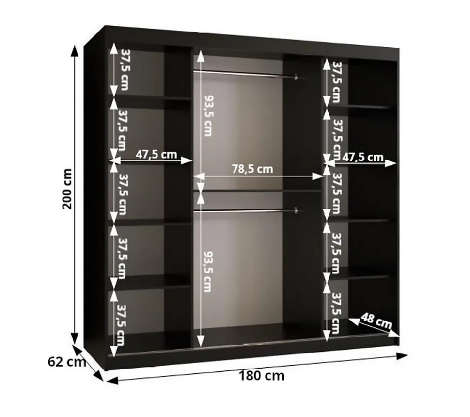 Armoire Rubino V4 a portes coulissante H. 200 x L. 180 x P. 62, 2 portes