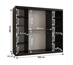 Armoire Rubino V4 a portes coulissante H. 200 x L. 200 x P. 62, 2 portes