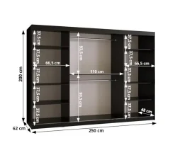 Armoire Rubino Y a portes coulissante H. 200 x L. 250 x P. 62, 3 portes