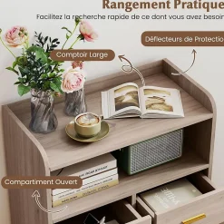 Armoire Salle de Bain avec Miroir HD Antibuée, avec Lumière LED Couleur,Luminosité Réglables,avec Double Porte et Étagères(Gris)