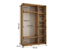 Armoire Sapporo 2 a portes coulissantes H. 205,2 x L. 150 x P. 45 3 portes