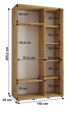 Armoire Sapporo 2 a portes coulissantes H. 205,2 x L. 140 x P. 45 2 portes