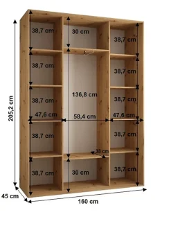 Armoire Sapporo 2 a portes coulissantes H. 205,2 x L. 160 x P. 45 3 portes
