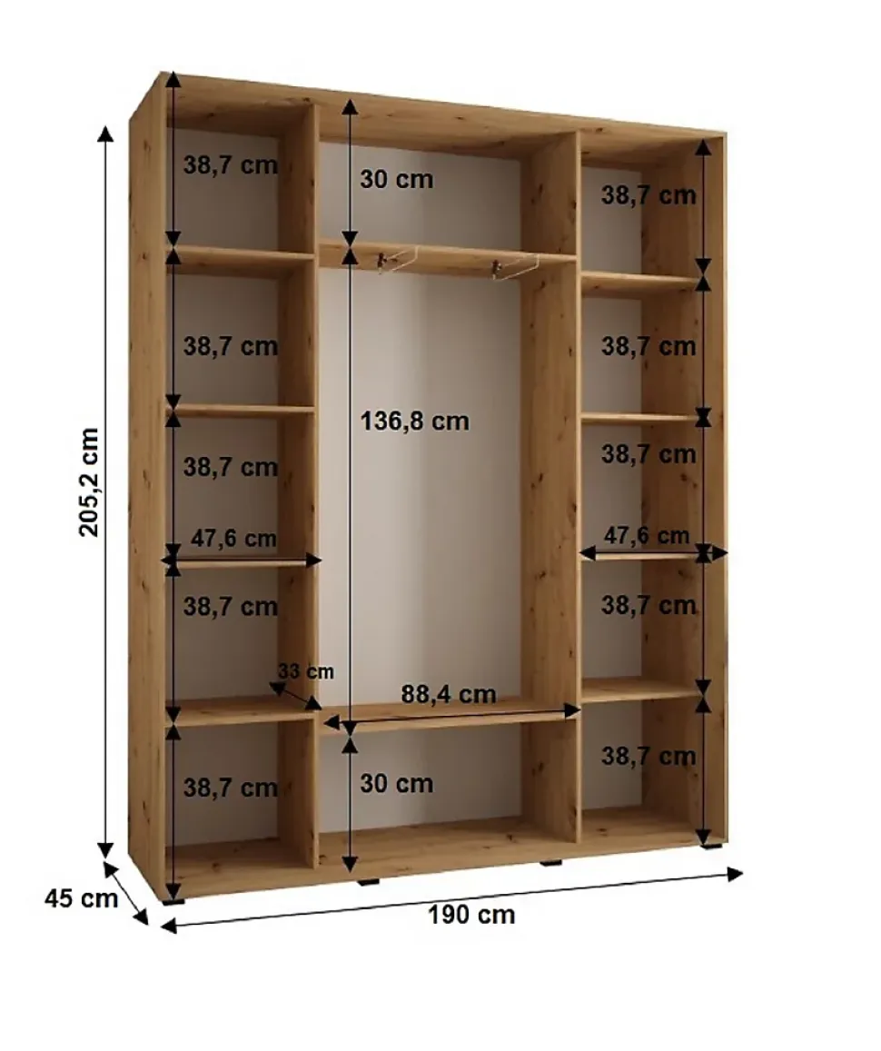 Armoire Sapporo 1 a portes coulissantes H. 205,2 x L. 190 x P. 45 3 portes