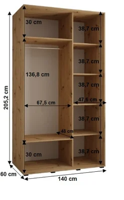 Armoire Sapporo 1 a portes coulissantes H. 205,2 x L. 140 x P. 60 2 portes