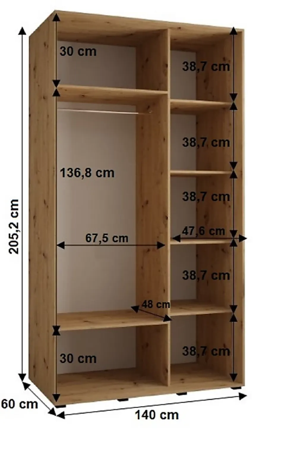 Armoire Sapporo 1 a portes coulissantes H. 205,2 x L. 140 x P. 60 2 portes