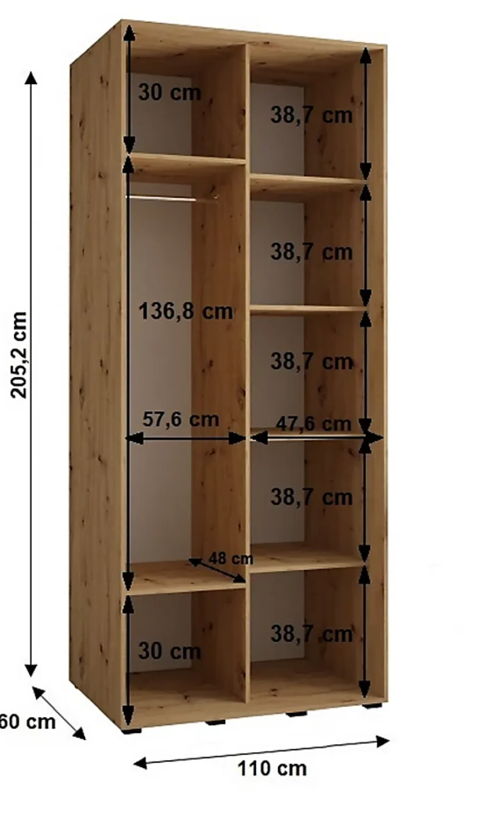 Armoire Sapporo 2 a portes coulissantes H. 205,2 x L. 110 x P. 60 2 portes
