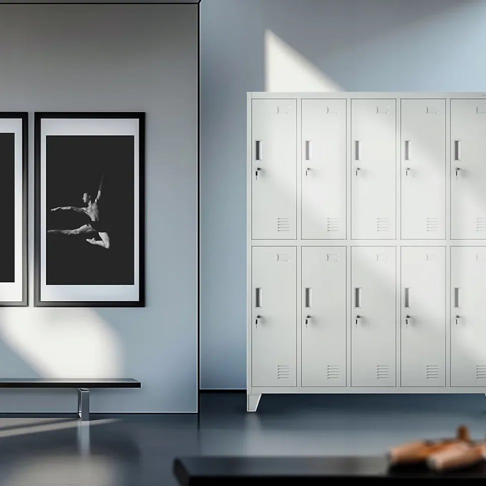 Armoire sociale à 10 portes BARTEK, 1360 x 1720 x 450 mm gris