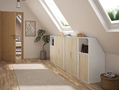 Armoire sous pente 2 portes - Blanc et naturel - ADEZIO