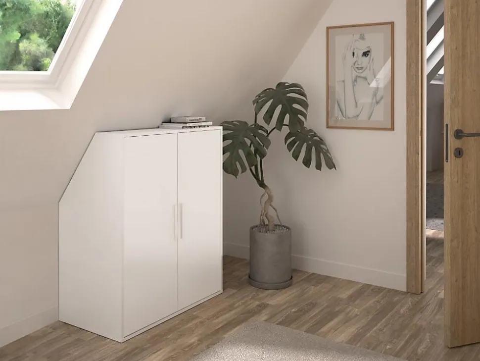 Armoire sous pente 2 portes - Blanc - ADEZIO