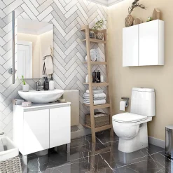 Armoire suspendue de salle de bain 60 cm avec 2 portes coloris blanc - Longueur 60 x Profondeur 16 x Hauteur 60 cm