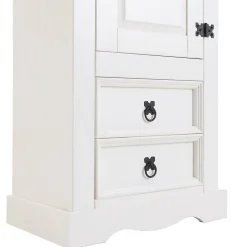 Armoire TEQUILA avec 1 porte et 2 tiroirs, en pin massif lasuré blanc et brun