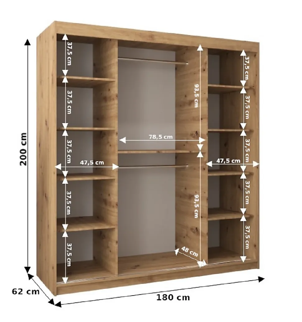 Armoire TOKYO 3 à portes coulissantes H. 200 x L. 180 x P. 62, 2 portes