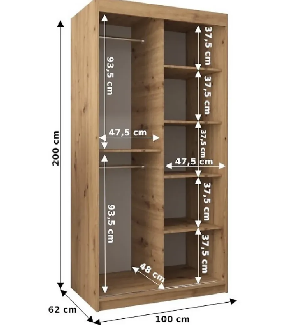 Armoire Tokyo 2 à portes coulissantes H. 200 x L. 100 x P. 62, 2 portes