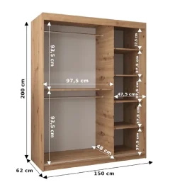 Armoire TOKYO à portes coulissantes H. 200 x L. 150 x P. 62, 2 portes