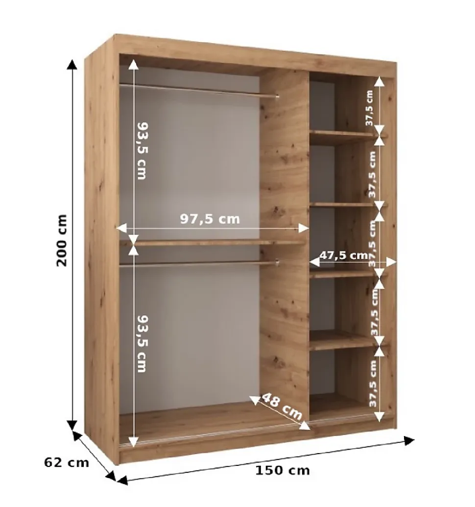 Armoire TOKYO à portes coulissantes H. 200 x L. 150 x P. 62, 2 portes