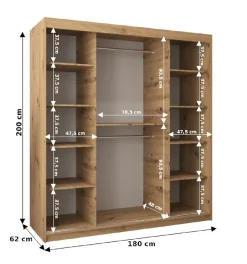 Armoire TOKYO à portes coulissantes H. 200 x L. 180 x P. 62, 2 portes