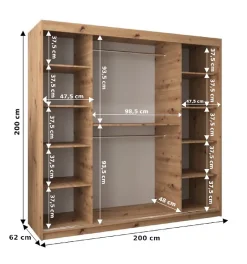 Armoire TOKYO à portes coulissantes H. 200 x L. 200 x P. 62, 2 portes