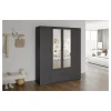 Armoire TOM 4 portes avec miroirs Coloris gris anthracite L160 cm Design moderne et grand rangement