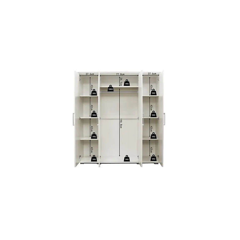 Armoire TOM 4 portes Blanc L160 x H183 cm Penderie intégrée