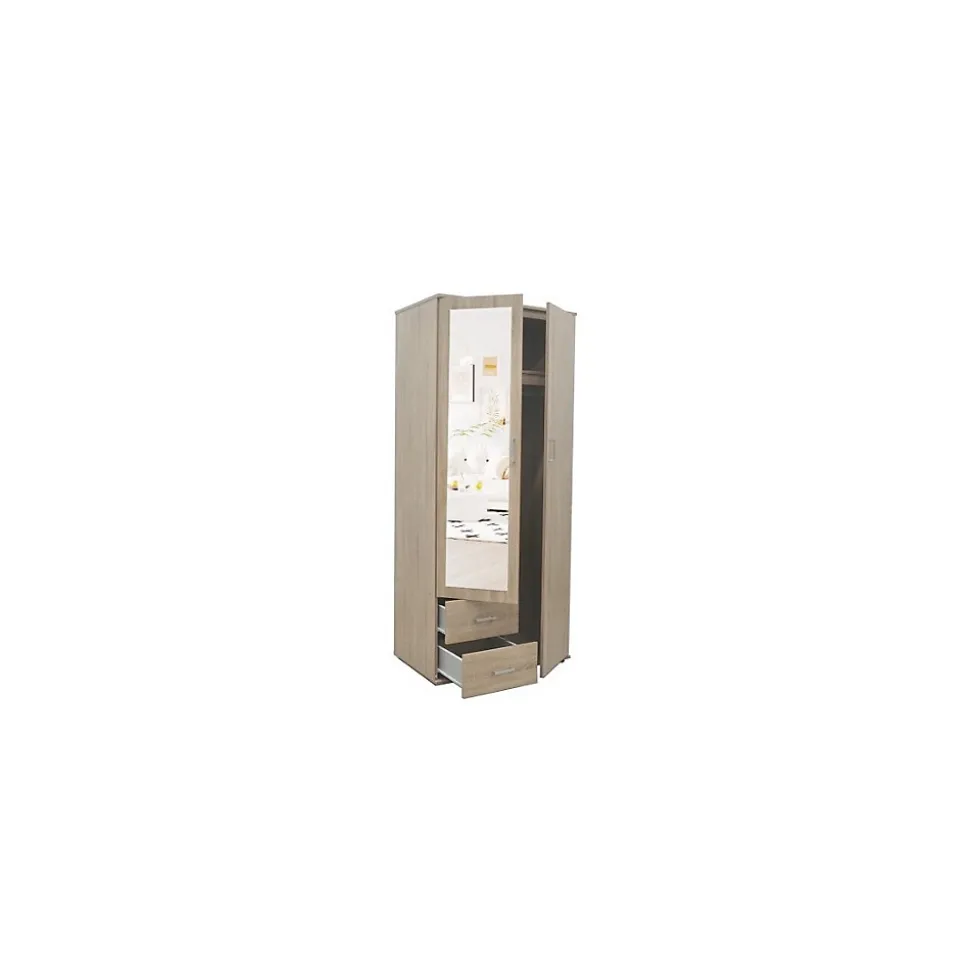 Armoire TOM 2 portes Chene Sonoma Avec miroir L80 x H185 cm