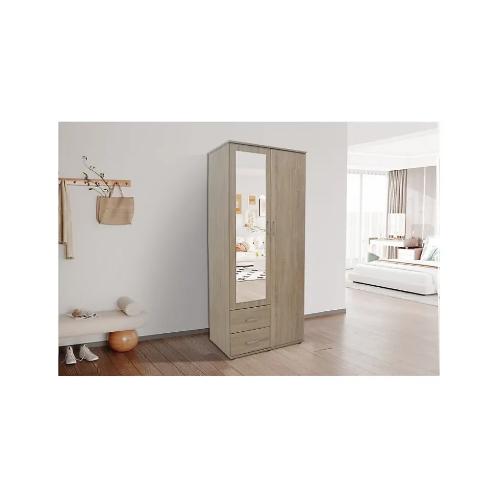 Armoire TOM 2 portes Chene Sonoma Avec miroir L80 x H185 cm