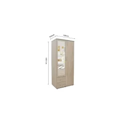 Armoire TOM 2 portes Chene Sonoma Avec miroir L80 x H185 cm