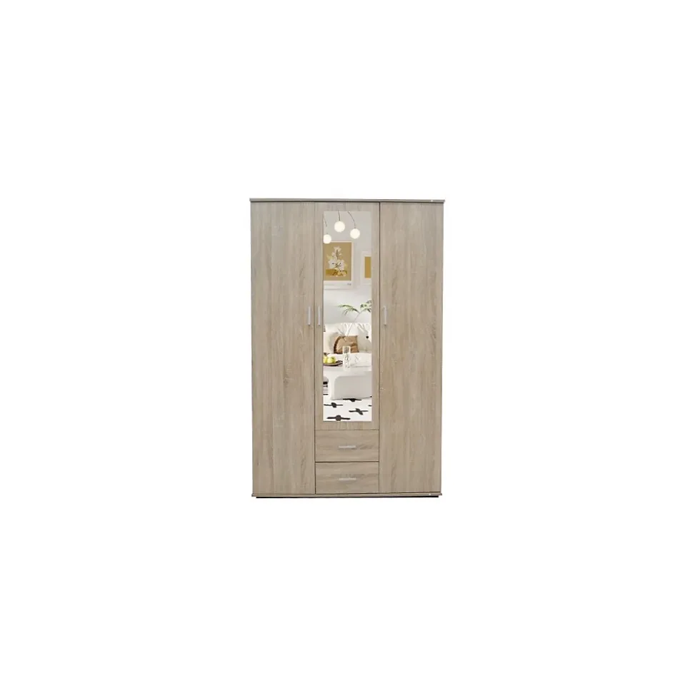 Armoire TOM 3 portes Chene Sonoma Avec miroir L120 x H185 cm