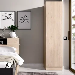 Armoire étroite avec porte en panneaux de particules mélaminés coloris chêne - Longueur 41 x Profondeur 52 x Hauteur 184 cm