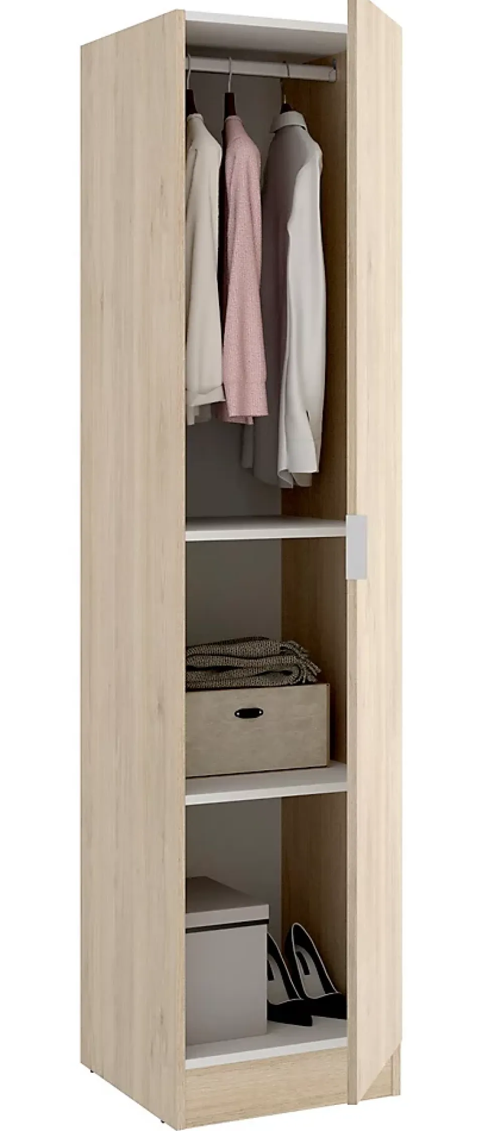 Armoire étroite avec porte en panneaux de particules mélaminés coloris chêne - Longueur 41 x Profondeur 52 x Hauteur 184 cm