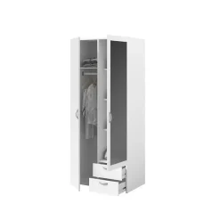 Armoire VARIA - Décor blanc - 2 portes battantes + 1 miroir + 2 tiroirs - L 81 x H 185 x P 51 cm - PARISOT