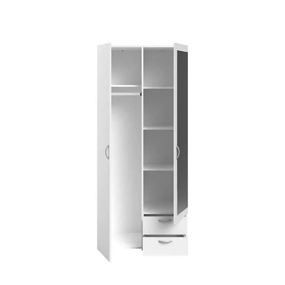 Armoire VARIA - Décor blanc - 2 portes battantes + 1 miroir + 2 tiroirs - L 81 x H 185 x P 51 cm - PARISOT