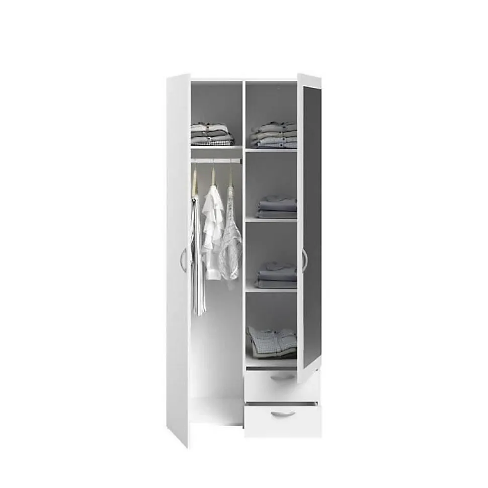 Armoire VARIA - Décor blanc - 2 portes battantes + 1 miroir + 2 tiroirs - L 81 x H 185 x P 51 cm - PARISOT