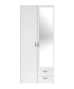 Armoire VARIA - Décor blanc - 2 portes battantes + 1 miroir + 2 tiroirs - L 81 x H 185 x P 51 cm - PARISOT