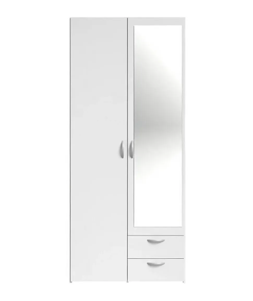 Armoire VARIA - Décor blanc - 2 portes battantes + 1 miroir + 2 tiroirs - L 81 x H 185 x P 51 cm - PARISOT