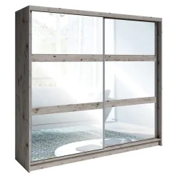 Armoire VELTIS 2 portes coulissantes avec miroir L230 x H215 cm Coloris chene Wellington
