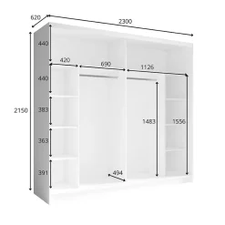 Armoire VELTIS 2 portes coulissantes avec miroir L230 x H215 cm Coloris chene Wellington