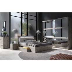 Armoire VELTIS 2 portes coulissantes avec miroir L230 x H215 cm Coloris chene Wellington