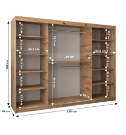 Armoire Verona 4 a portes coulissantes H. 200 x L. 250 x P. 62 3 portes