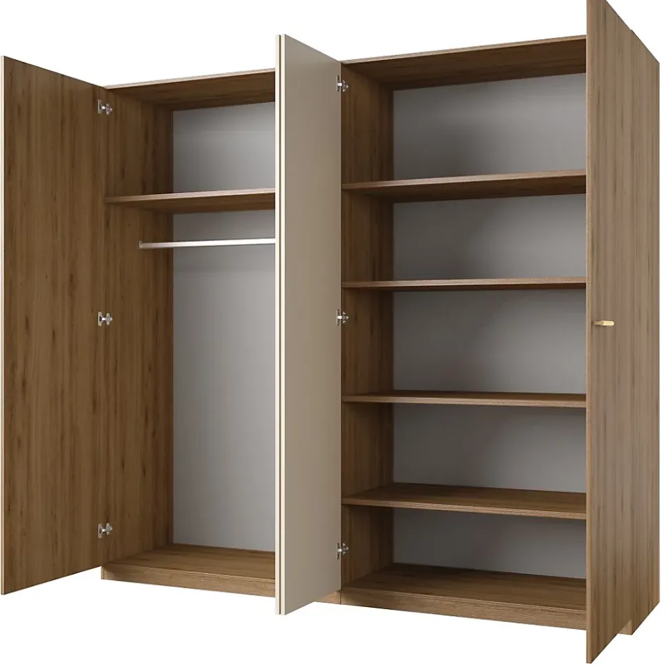 Armoire VERTIGO 4 portes avec miroir 228x215 cm Chene sauvage et beige sable