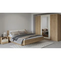 Armoire VERTIGO 4 portes avec miroir 228x215 cm Chene sauvage et beige sable