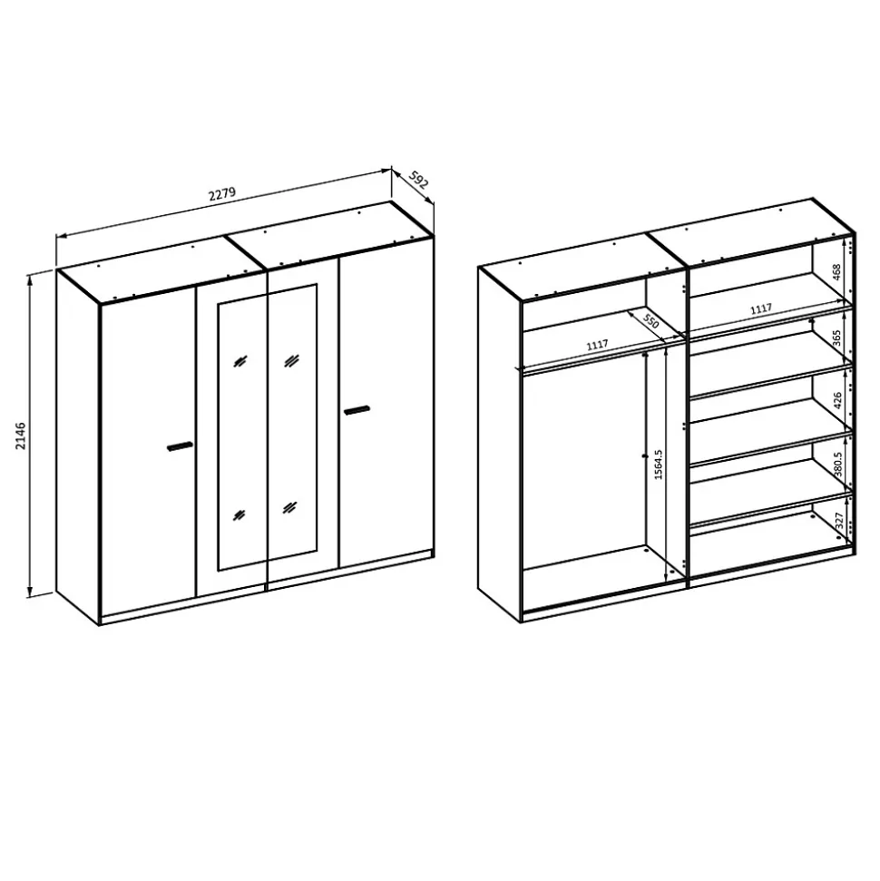 Armoire VERTIGO 4 portes avec miroir 228x215 cm Chene sauvage et beige sable
