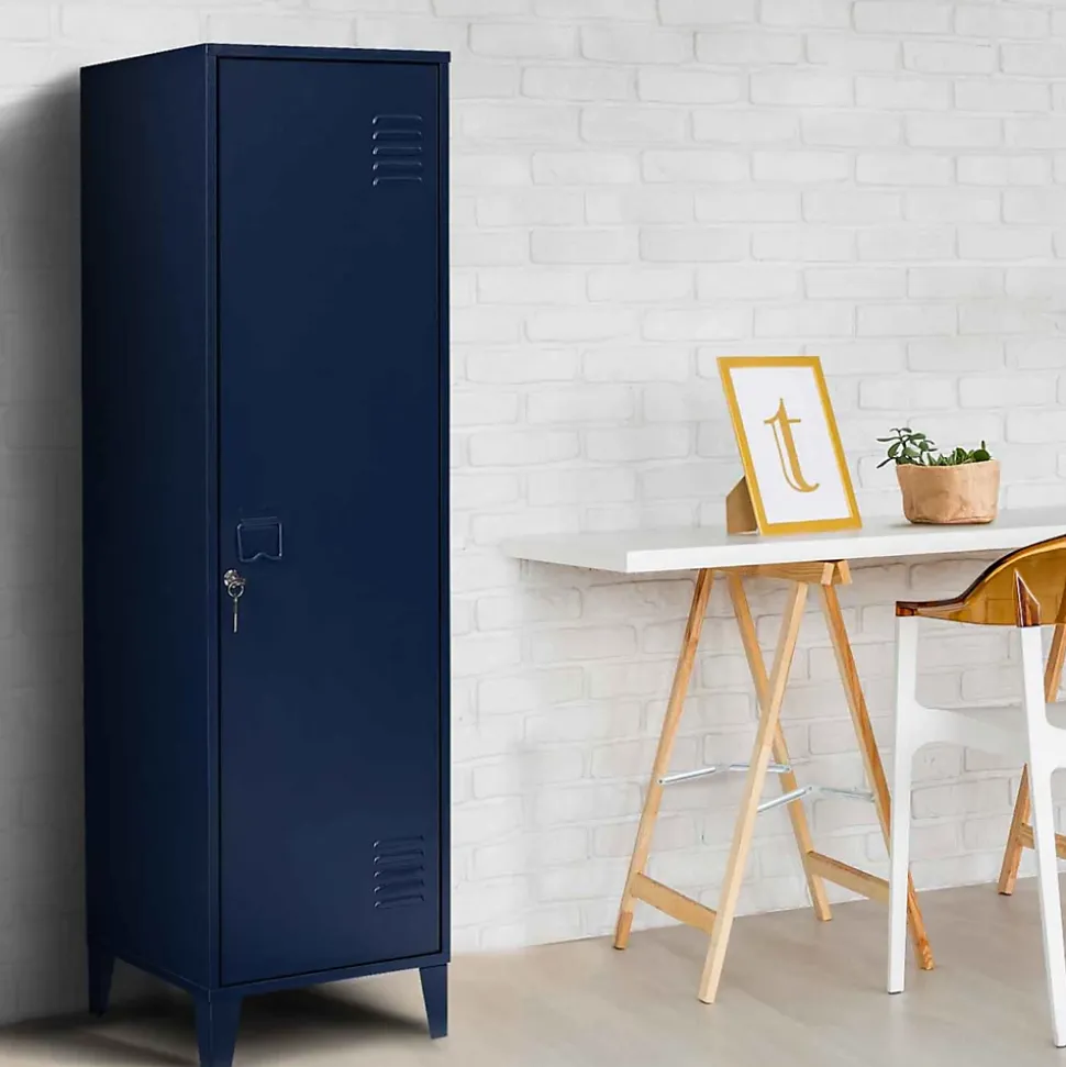Armoire vestiaire ESTER 1 porte métal bleu foncé design industriel