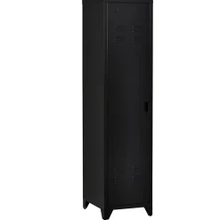 Armoire vestiaire métal design industriel - barre penderie, 3 étagères - dim. 43L x 50l x 180H cm - métal noir