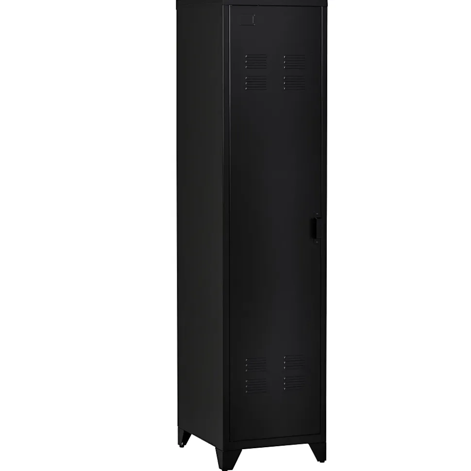 Armoire vestiaire métal design industriel - barre penderie, 3 étagères - dim. 43L x 50l x 180H cm - métal noir
