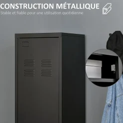 Armoire vestiaire métal design industriel - barre penderie, 3 étagères - dim. 43L x 50l x 180H cm - métal noir