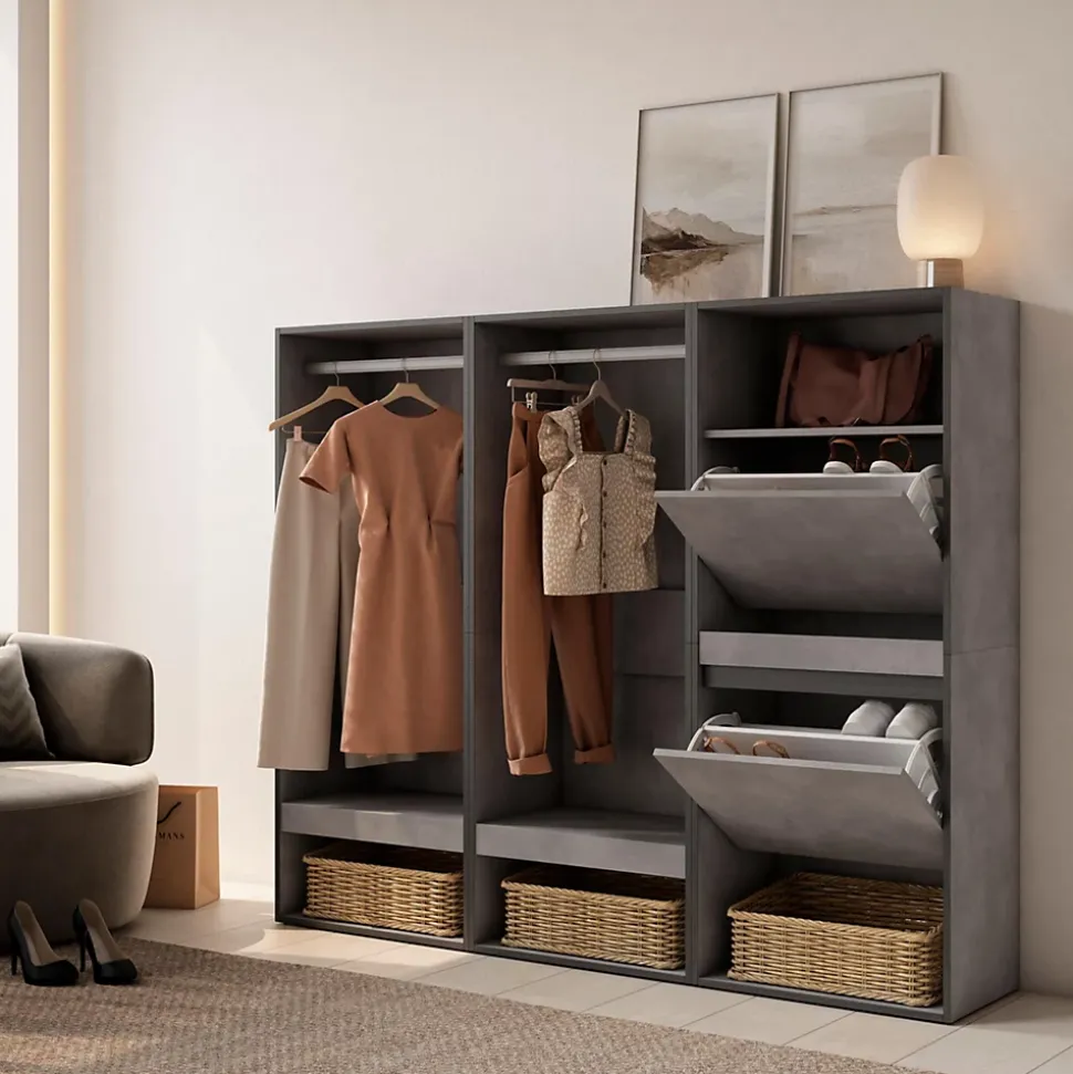 Armoire Vestiaire ouvert meuble chaussures 180x35x145cm couleur gris